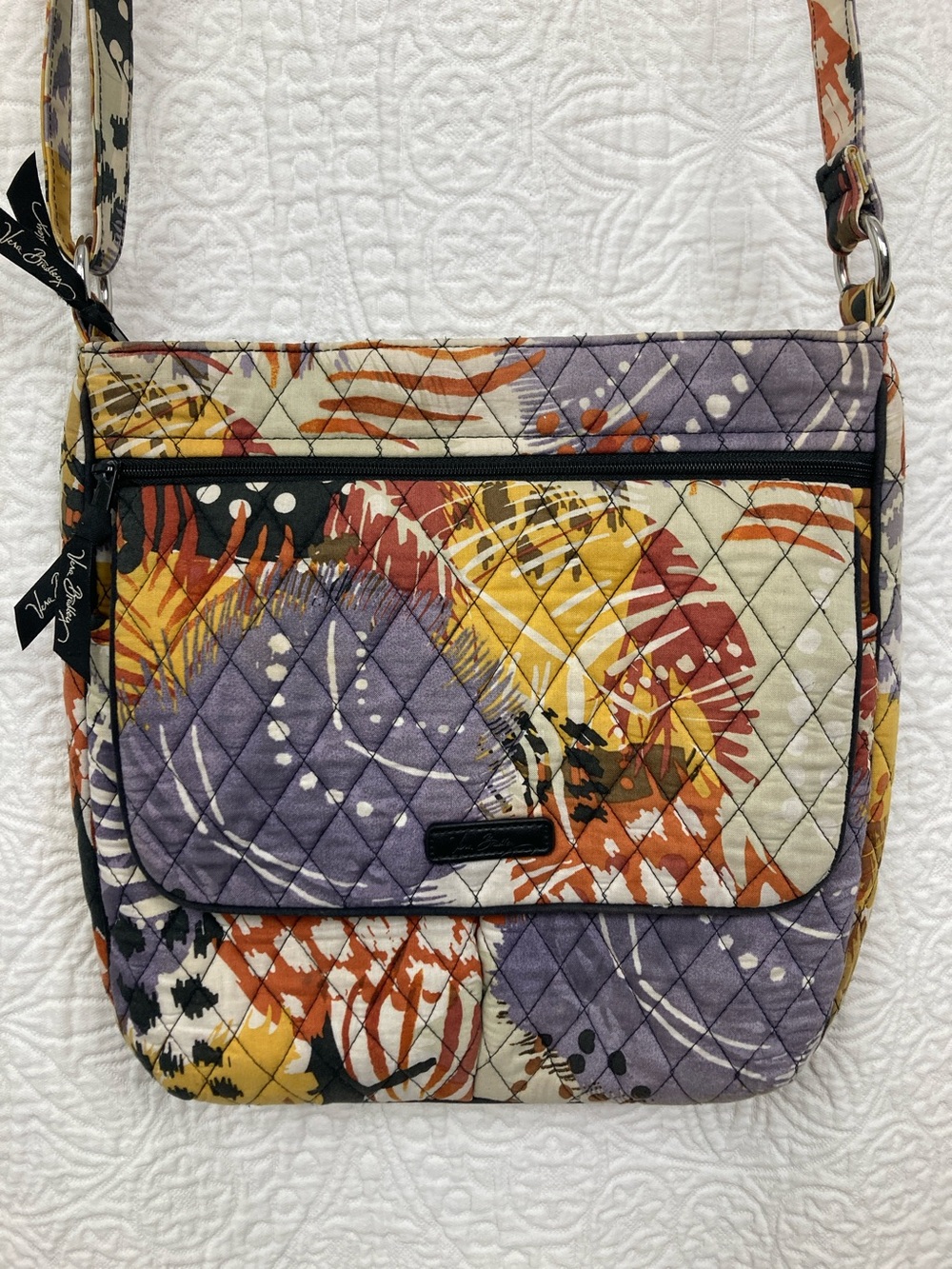 Vera Bradley Painted Feathers Quilted Crossbody Bag 11 x 11.5